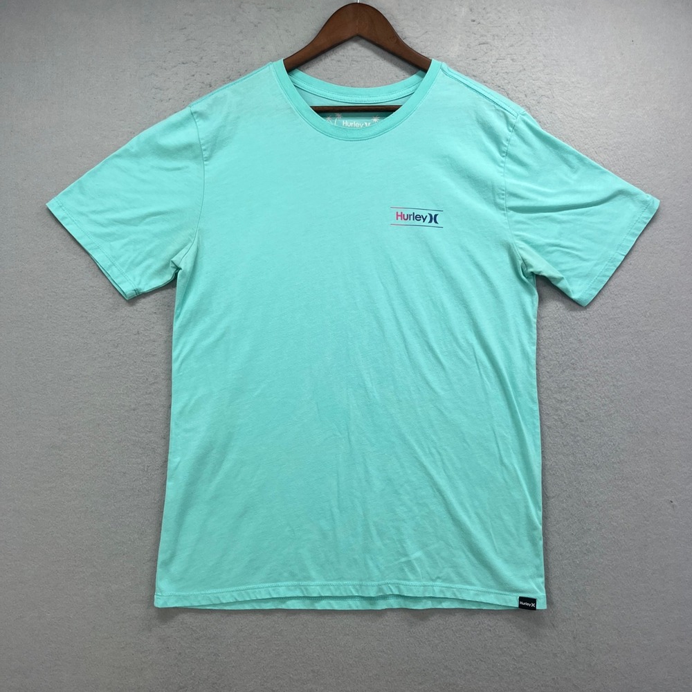 Hurley T Shirt Mens Large Teal Everyday Washed Graphic Tee Beach Surf Summer Y2K